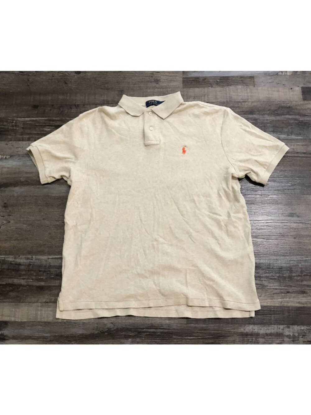 Polo Ralph Lauren Mens Small Beige Short Sleeve Polo with Orange Pony